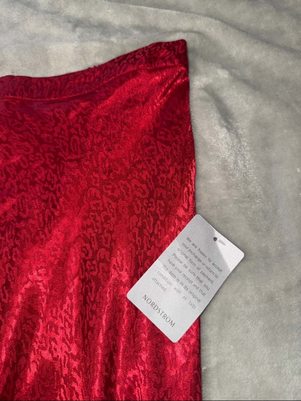 NSR Red Satin Maxi Skirt with Subtle Texture and front slit - Picture 9 of 9